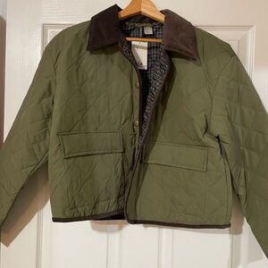H&M Green Quilted Jacket with Dark Brown Collar